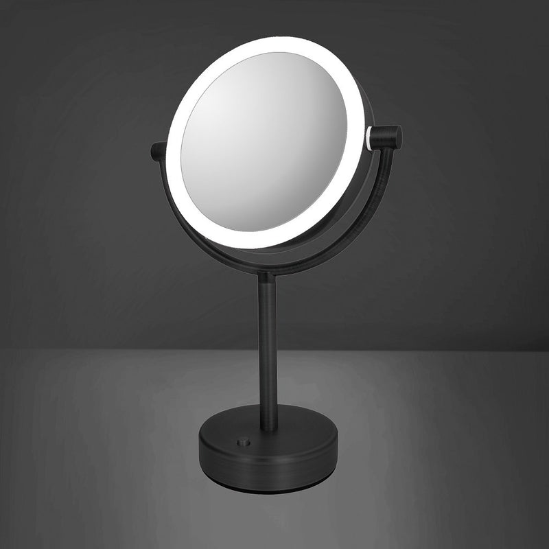 Bologna 10X Led Make-Up Mirror - Free Standing - 7" Stainless Steel/Matt Black