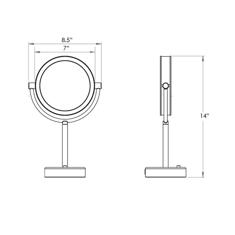 Bologna 10X Led Make-Up Mirror - Free Standing - 7" Stainless Steel/Matt Black