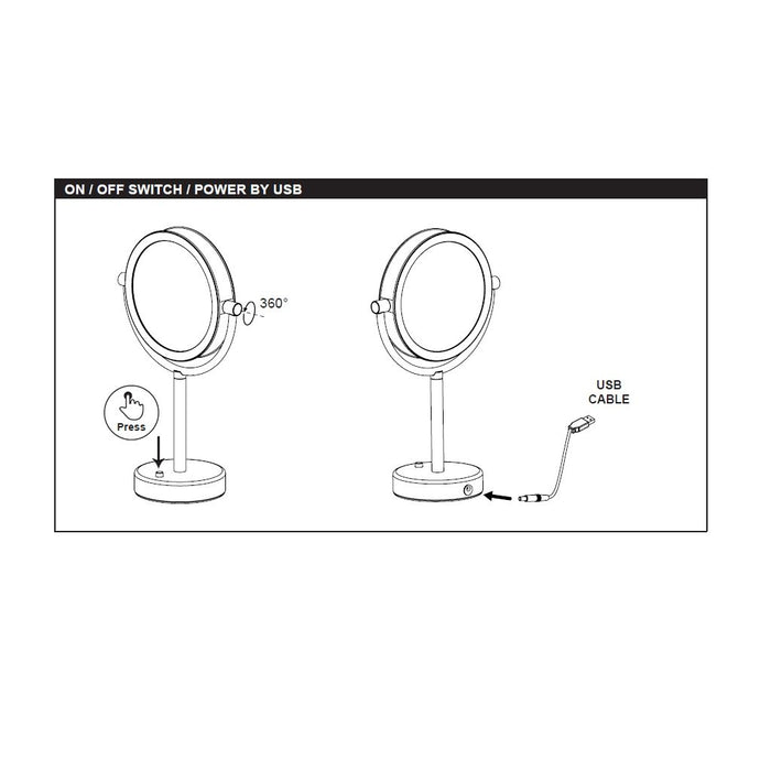 Bologna 10X Led Make-Up Mirror - Free Standing - 7" Stainless Steel/Brushed Nickel