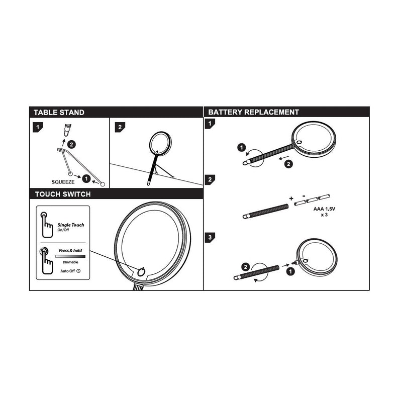 Travel 5X Led Touch Make-Up Mirror - Floor Standing - 6" Stainless Steel/Polished Chrome
