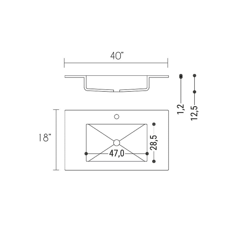 4 Waters Luxury Left Bathroom Sink - Drop-In - 40" Porcelain/Kelya