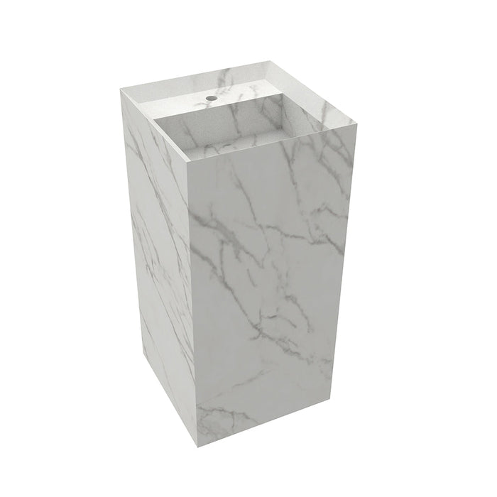 Monolito Square Pedestal Sink - Floor Mount - 35" Porcelain/Calacatta Silk