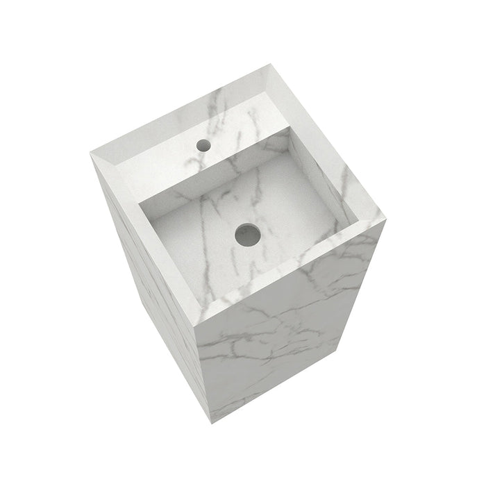 Monolito Square Pedestal Sink - Floor Mount - 35" Porcelain/Calacatta Silk