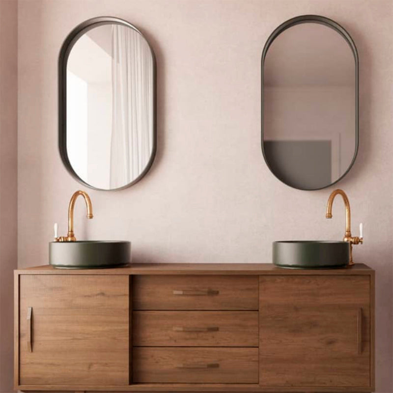 Oval Vanity Mirror - Wall Mount - 20" Mdf/Matt Black