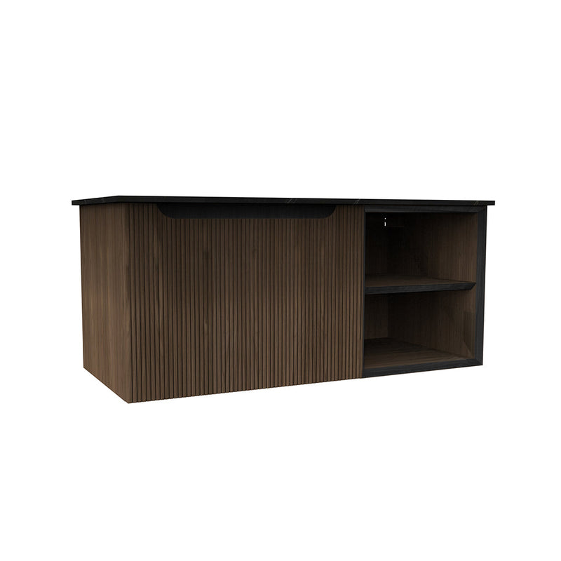Kimono 1 Drawers And 1 Open Shelf Bathroom Vanity with Porcelain Sink - Wall Mount - 40" Walnut Wood Veneer/Walnut
