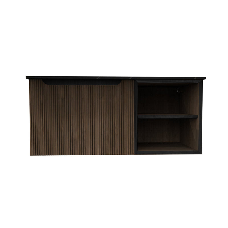 Kimono 1 Drawers And 1 Open Shelf Bathroom Vanity with Porcelain Sink - Wall Mount - 40" Walnut Wood Veneer/Walnut