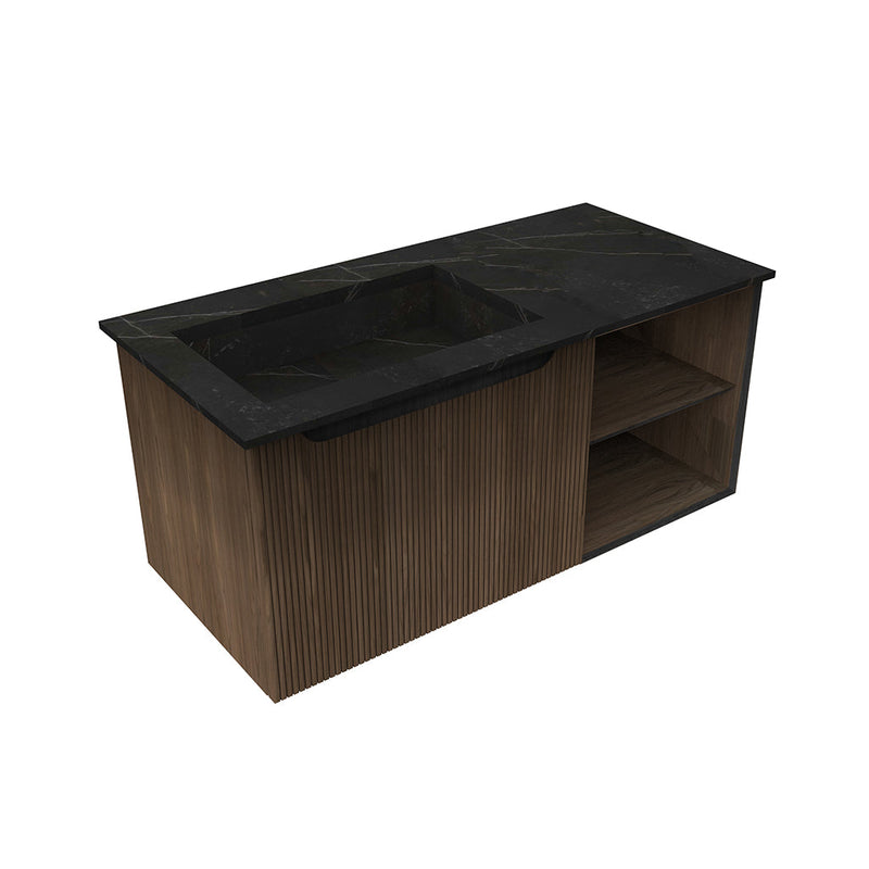 Kimono 1 Drawers And 1 Open Shelf Bathroom Vanity with Porcelain Sink - Wall Mount - 40" Walnut Wood Veneer/Walnut