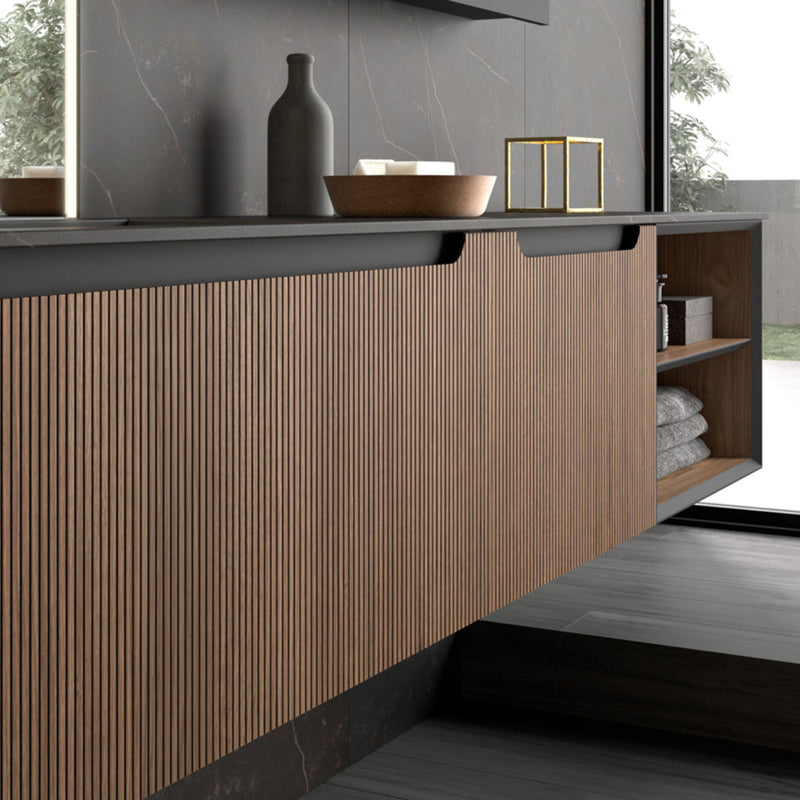 Kimono 1 Drawers And 1 Open Shelf Bathroom Vanity with Porcelain Sink - Wall Mount - 40" Walnut Wood Veneer/Walnut