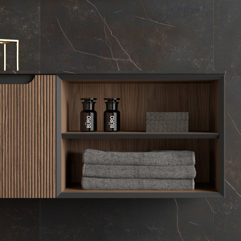 Kimono 1 Drawers And 1 Open Shelf Bathroom Vanity with Porcelain Sink - Wall Mount - 40" Walnut Wood Veneer/Walnut