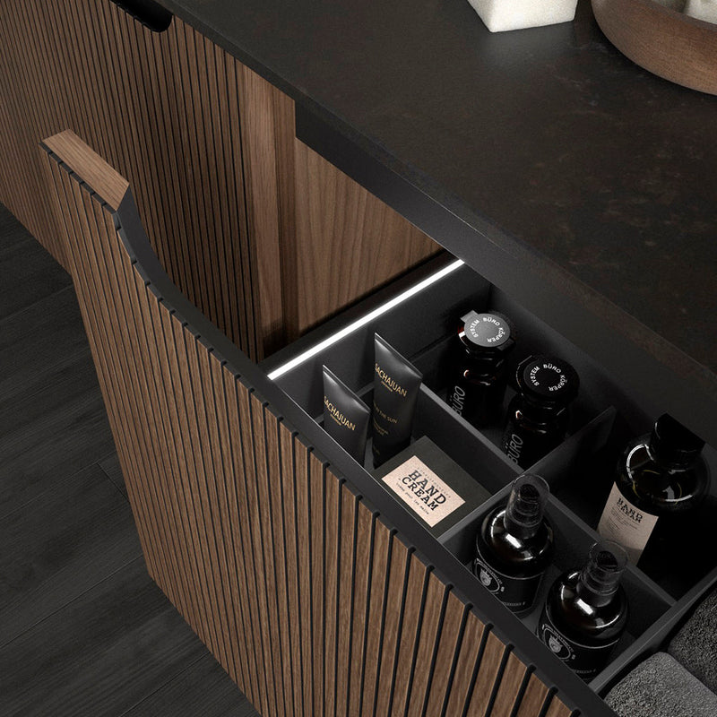 Kimono 1 Drawers And 1 Open Shelf Bathroom Vanity with Porcelain Sink - Wall Mount - 40" Walnut Wood Veneer/Walnut