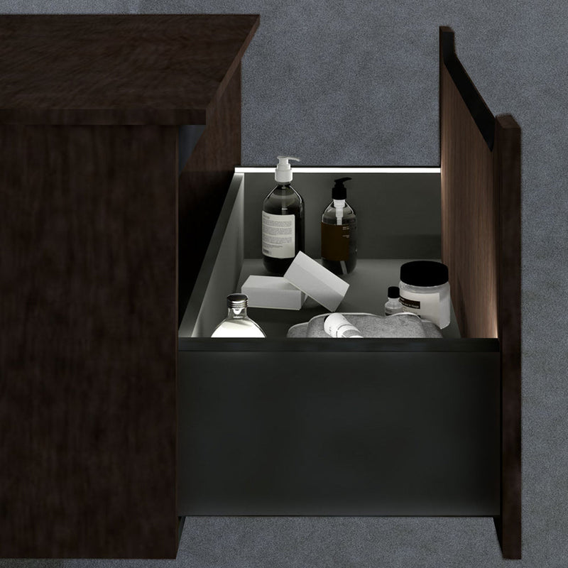 Kimono 1 Drawers And 1 Open Shelf Bathroom Vanity with Porcelain Sink - Wall Mount - 40" Walnut Wood Veneer/Walnut