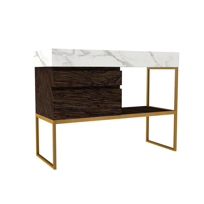 Loden Console Caela 2 Drawers Bathroom Vanity with Right Porcelain Sink - Floor Mount - 48" Stainless Steel/Wood/Gold/Tobacco Oak - Last Unit Special Offer