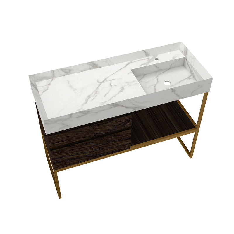 Loden Console Caela 2 Drawers Bathroom Vanity with Right Porcelain Sink - Floor Mount - 48" Stainless Steel/Wood/Gold/Tobacco Oak - Last Unit Special Offer