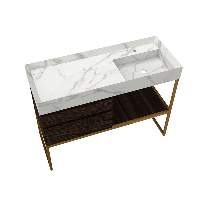 Loden Console Caela 2 Drawers Bathroom Vanity with Right Porcelain Sink - Floor Mount - 48" Stainless Steel/Wood/Gold/Tobacco Oak