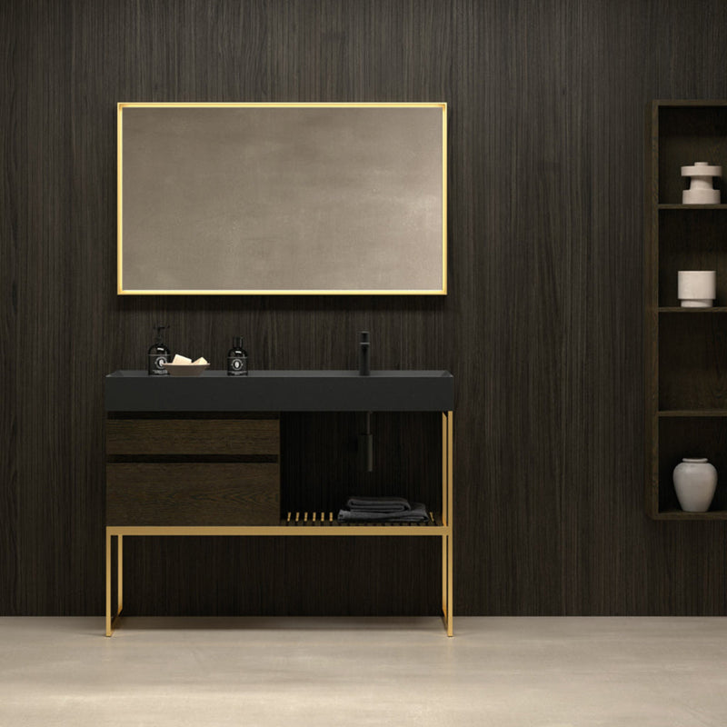 Loden Console Caela 2 Drawers Bathroom Vanity with Right Porcelain Sink - Floor Mount - 48" Stainless Steel/Wood/Gold/Tobacco Oak - Last Unit Special Offer