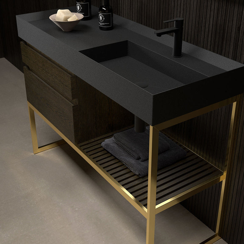 Loden Console Caela 2 Drawers Bathroom Vanity with Right Porcelain Sink - Floor Mount - 48" Stainless Steel/Wood/Gold/Tobacco Oak - Last Unit Special Offer