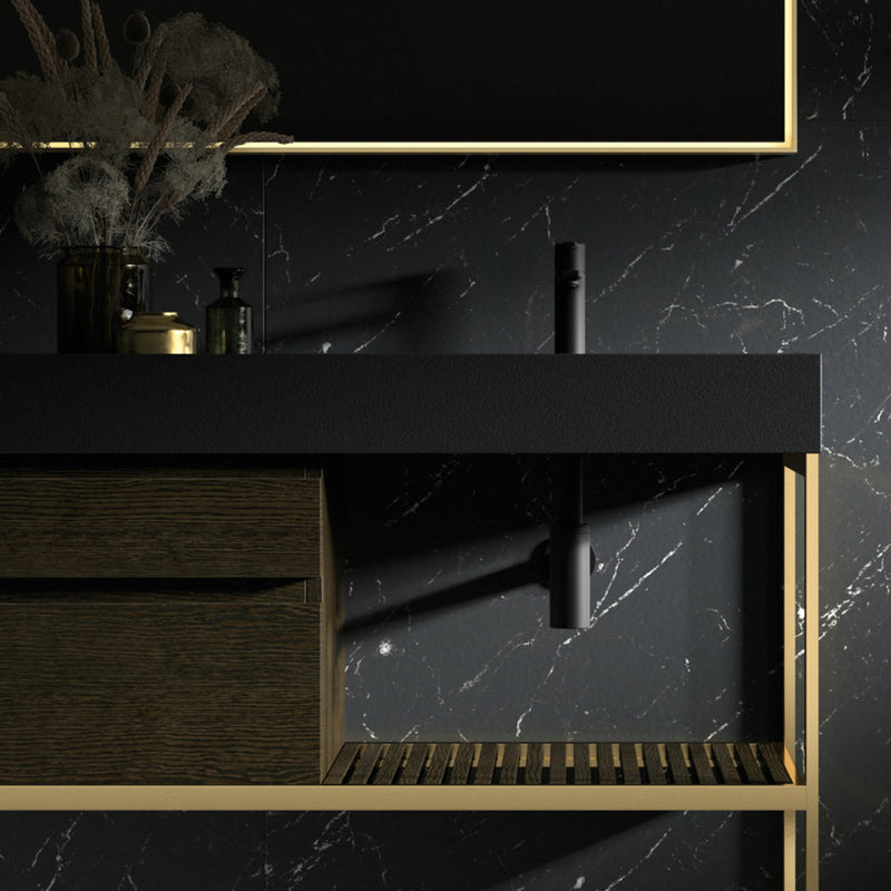 Loden Console Caela 2 Drawers Bathroom Vanity with Right Porcelain Sink - Floor Mount - 48" Stainless Steel/Wood/Gold/Tobacco Oak - Last Unit Special Offer