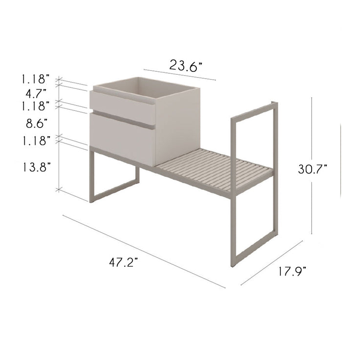 Loden Console Caela 2 Drawers Bathroom Vanity with Right Porcelain Sink - Floor Mount - 48" Stainless Steel/Wood/Gold/Tobacco Oak