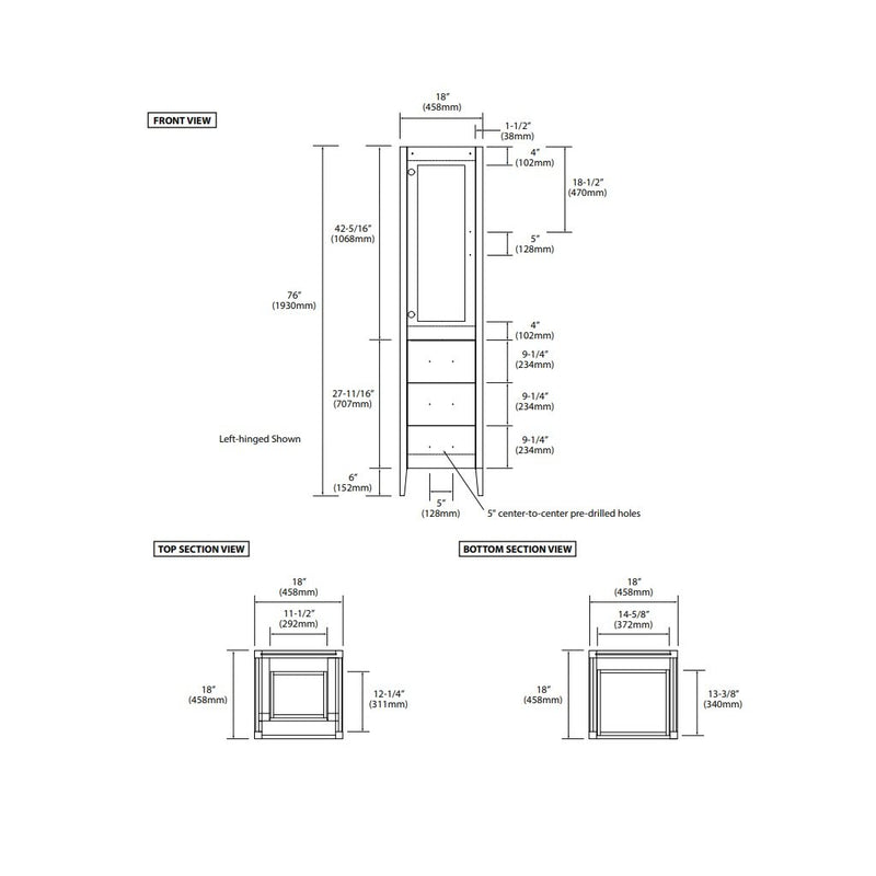 Shaker Auxiliary Vanity - Wall Mount - 18" Wood/Brandy