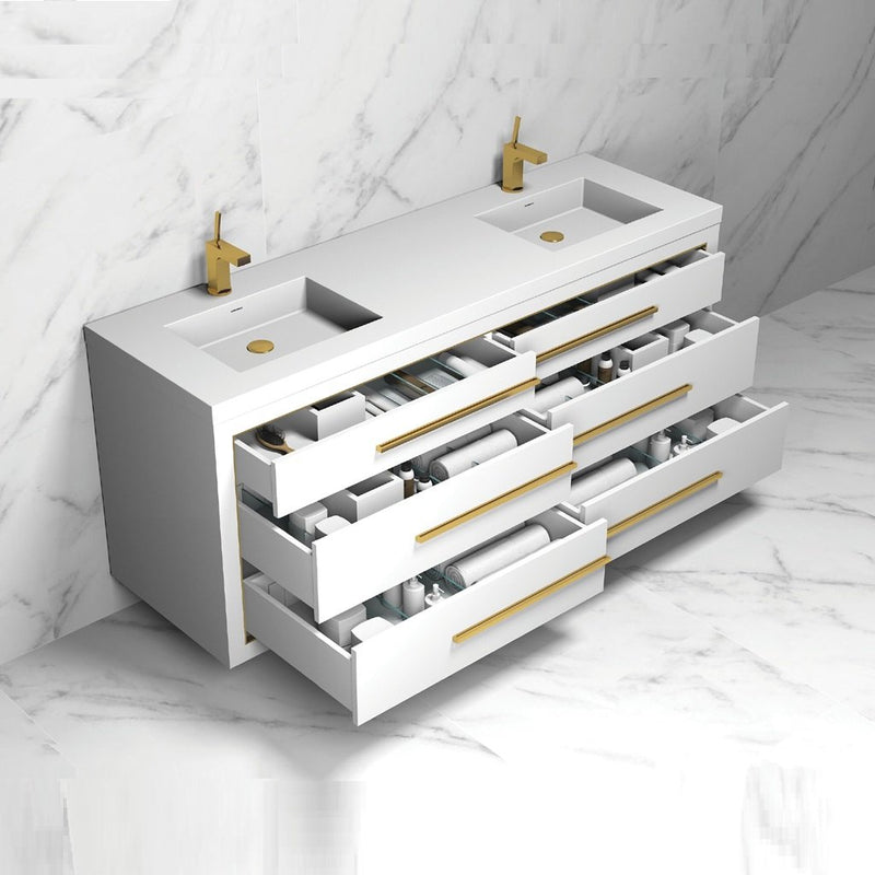 City Vanity - Wall Mount - 72" Solid Surface/Matt White