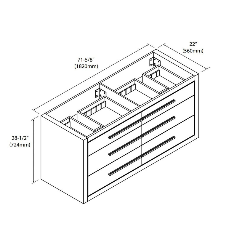 City Vanity - Wall Mount - 72" Solid Surface/Matt White