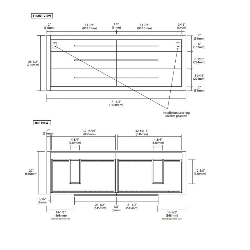 City Vanity - Wall Mount - 72" Solid Surface/Matt White