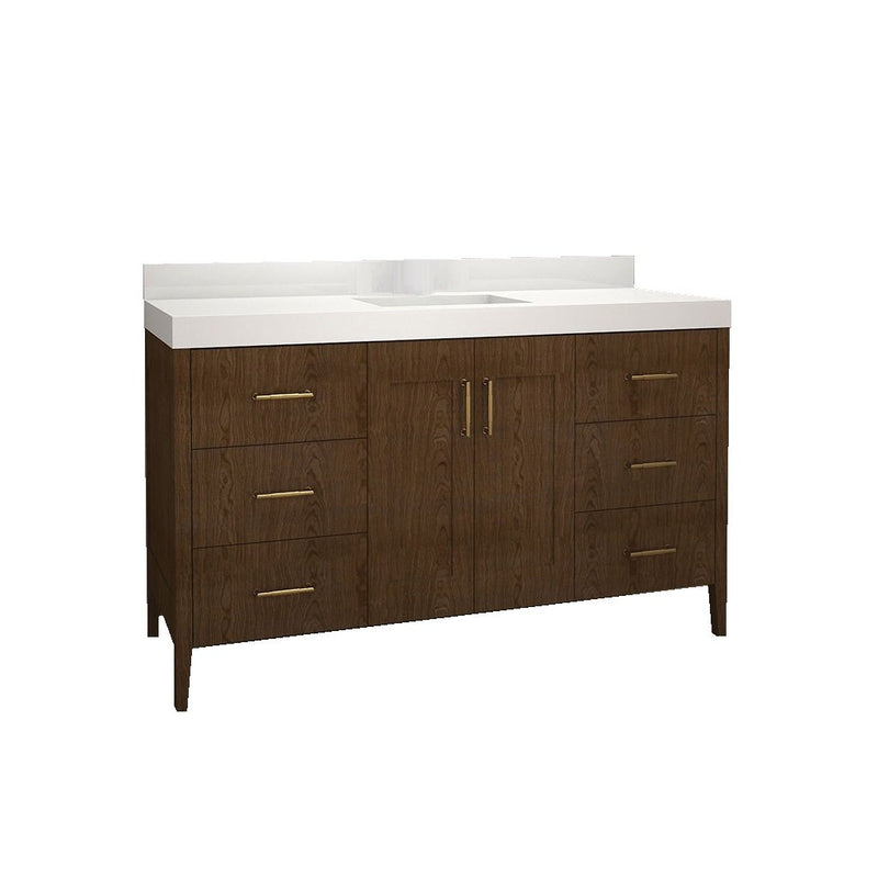 Shaker Vanity - Floor Mount - 60" Quartz/Brandy
