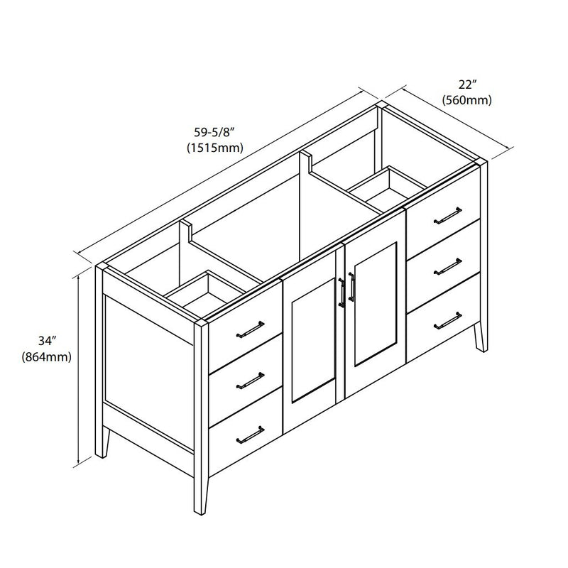 Shaker Vanity - Floor Mount - 60" Quartz/Brandy