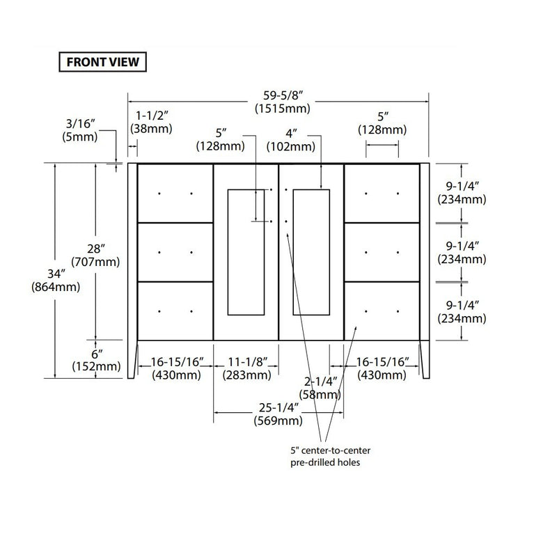 Shaker Vanity - Floor Mount - 60" Quartz/Brandy