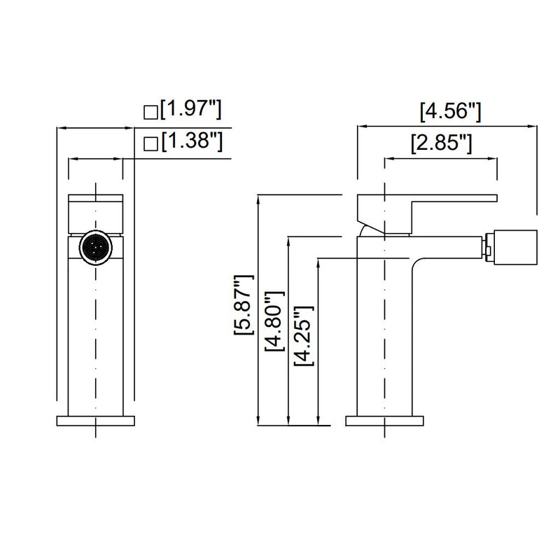 Cubic Bidet Faucet - Single Hole - 6" Brass/Matt Black