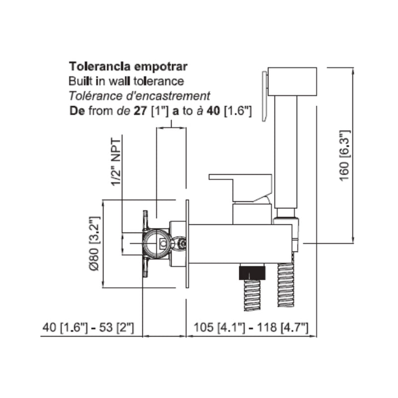 Cubic Bidet Shower - Wall Mount - 7" Brass/Polished Chrome