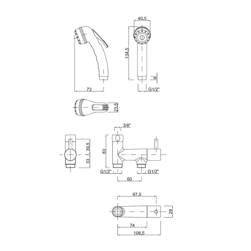 Minima Bidet Shower - Toilet Mount - 5" Abs/Satin Nickel