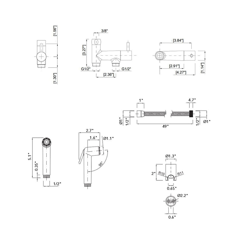 Minima Bidet Shower - Toilet Mount - 5" Abs/Polished Chrome