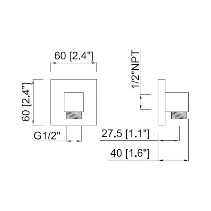 Cubic Hand Shower Connector - Wall Mount - 1"