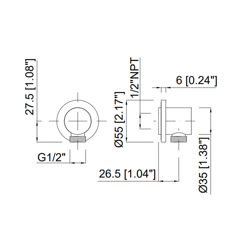 Smart Hand Shower Connector - Wall Mount - 1" Brass/Polished Chrome