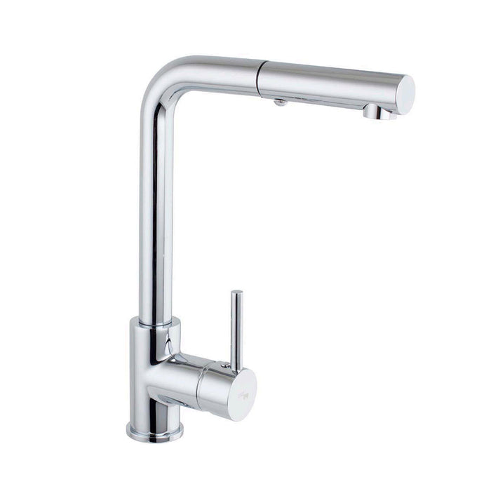 Minima Pull Out Kitchen Faucet - Single Hole - 14" Brass/Polished Chrome