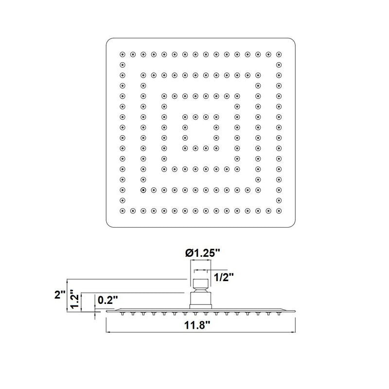 Cubic Sharp Nozzle Shower Head - Wall Or Ceiling Mount - 12" Stainless Steel/Brushed Stainless Steel