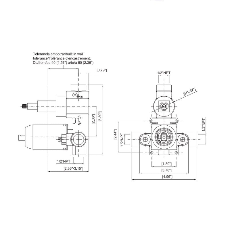 Cubic 2 Way Presostatic Shower Mixer - Wall Mount - 5" (Final Sale)