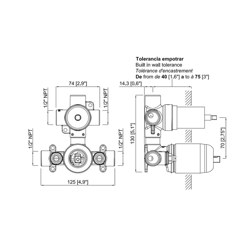 Minima 2 Way Presostatic Shower Mixer - Wall Mount - 7"
