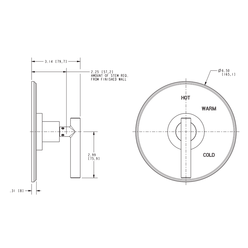 East Linear 1 Way Pressure Balance Shower Mixer - Wall Mount - 7" Brass/Polished Gold