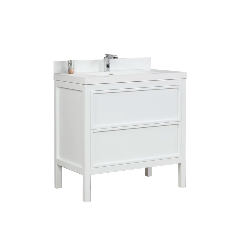 Lexington 2 Drawers Bathroom Vanity with Quartz Sink - Floor Mount - 36" Wood/White
