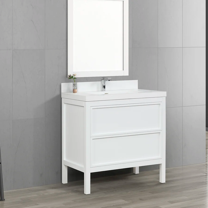 Lexington 2 Drawers Bathroom Vanity with Quartz Sink - Floor Mount - 36" Wood/White