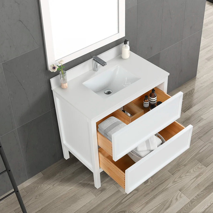 Lexington 2 Drawers Bathroom Vanity with Quartz Sink - Floor Mount - 36" Wood/White