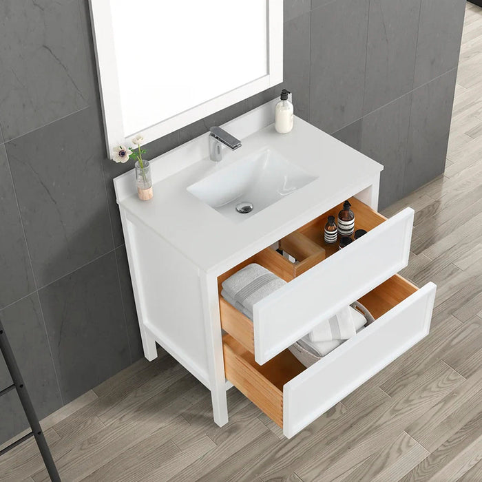 Lexington 2 Drawers Bathroom Vanity with Quartz Sink - Floor Mount - 30" Wood/White