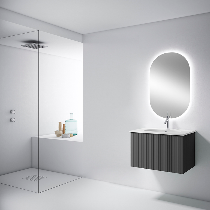 Bari 1 Drawer Bathroom Vanity with Ceramic Sink - Wall Mount - 32" Wood/Matt Ash