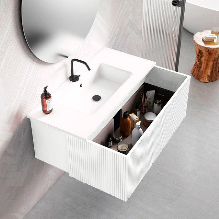 Bari 1 Drawer Bathroom Vanity with Ceramic Sink - Wall Mount - 32" Wood/Matt White