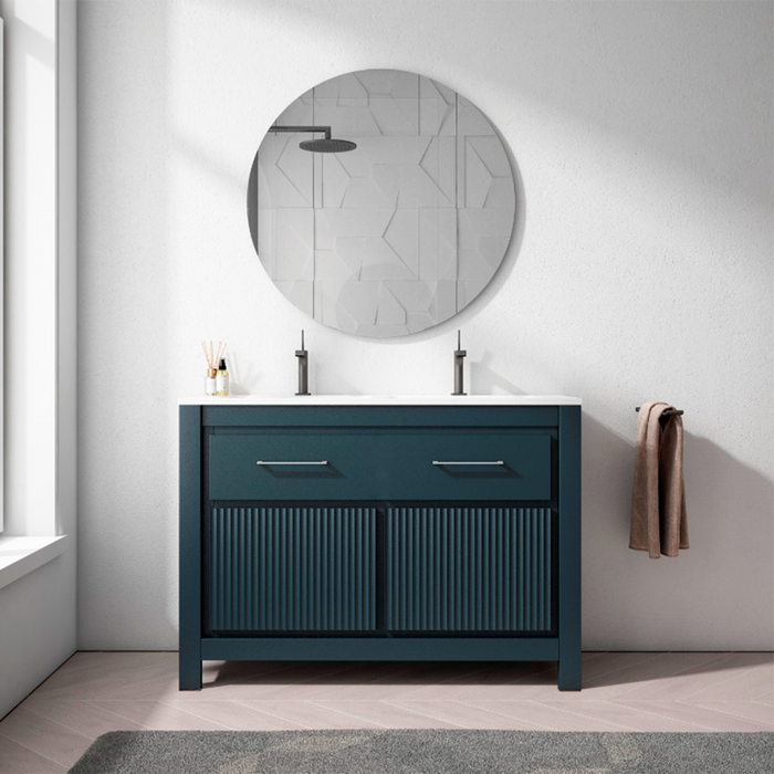 New Versalles 1 Drawer + 2 Doors Bathroom Vanity with Quartzstone Undermount Sink - Floor Mount - 48" Wood/Matt Navy Blue