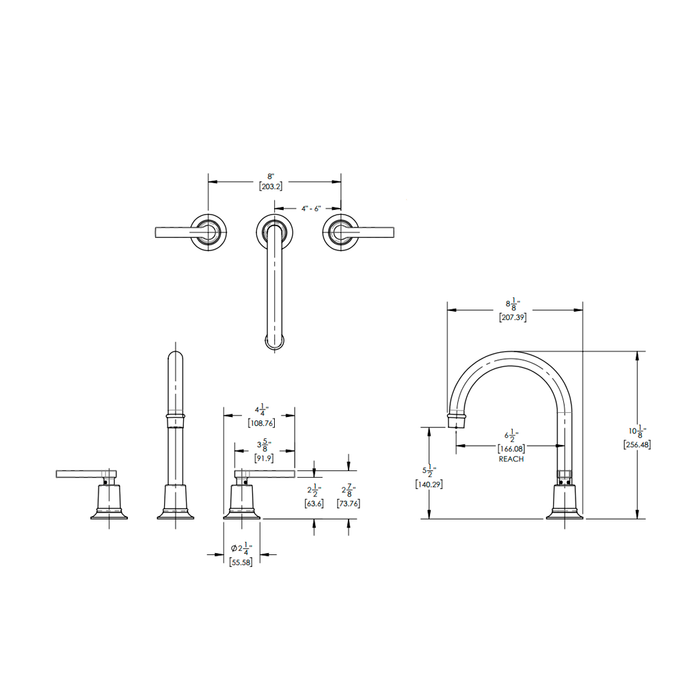 Hex Modern Bathroom Faucet - Widespread - 8" Brass/Satin Brass