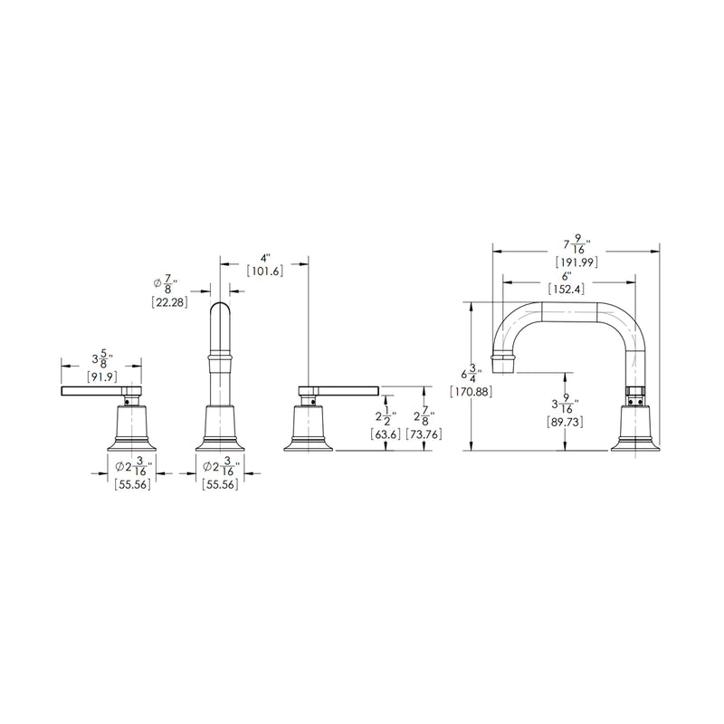 Hex Modern Bathroom Faucet - Widespread - 8" Brass/Polished Nickel