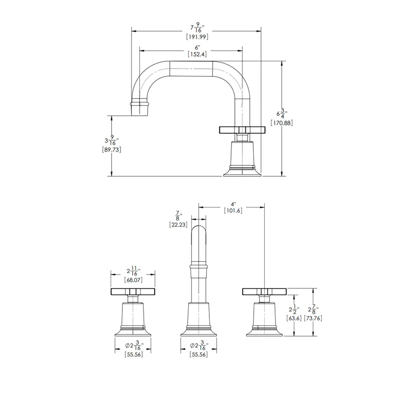 Hex Modern Bathroom Faucet - Widespread - 8" Brass/Satin Nickel